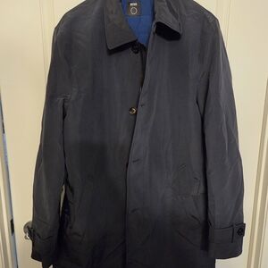 BOSS Men's Navy Single-Breasted Raincoat